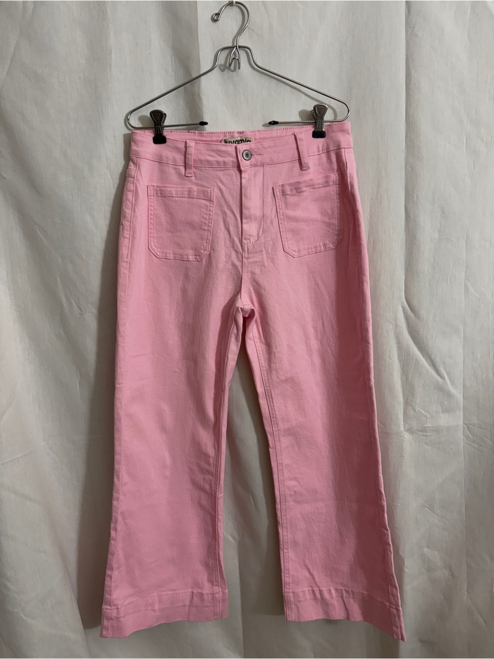 Luvamia Pink Wide Leg Cropped Jeans Medium High Rise Patch Pocket NWT - Picture 2 of 6